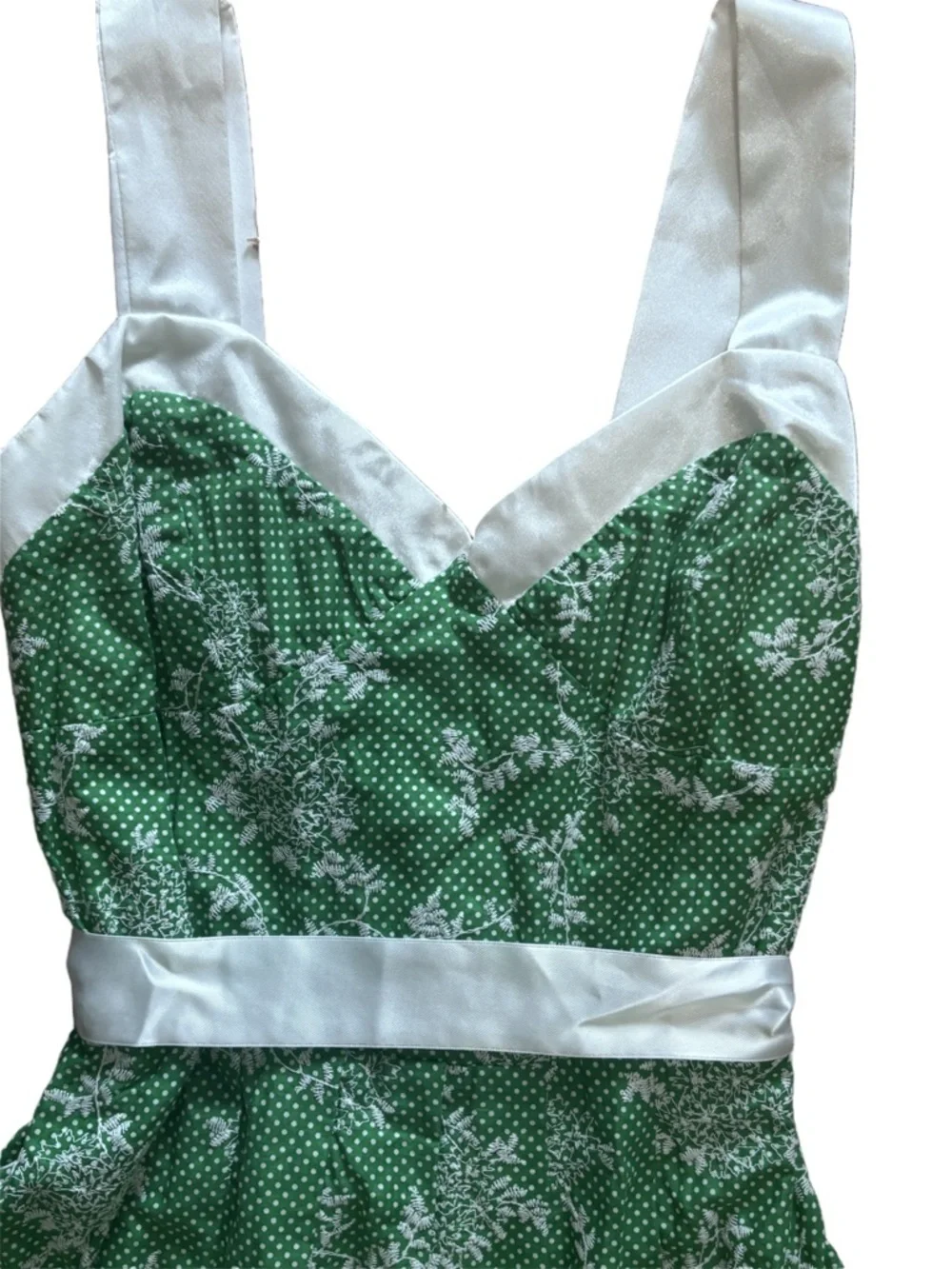Girls embroidered Whimsy Floral Polka Dot Dress - Green White - Youth M